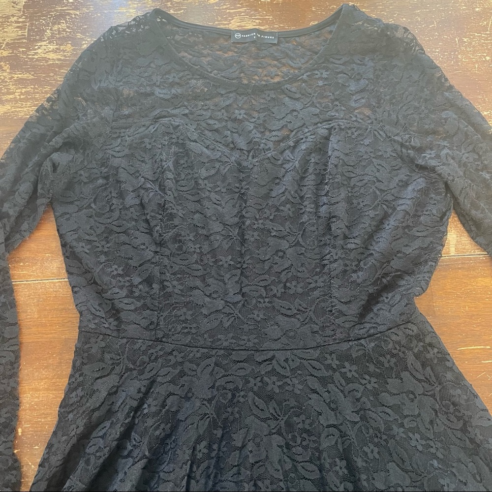 Fashion to figure black lace dress long sleeve